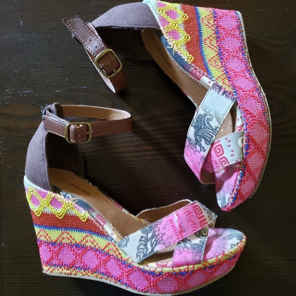 Call it Spring aztec embroidered wedge sandals
